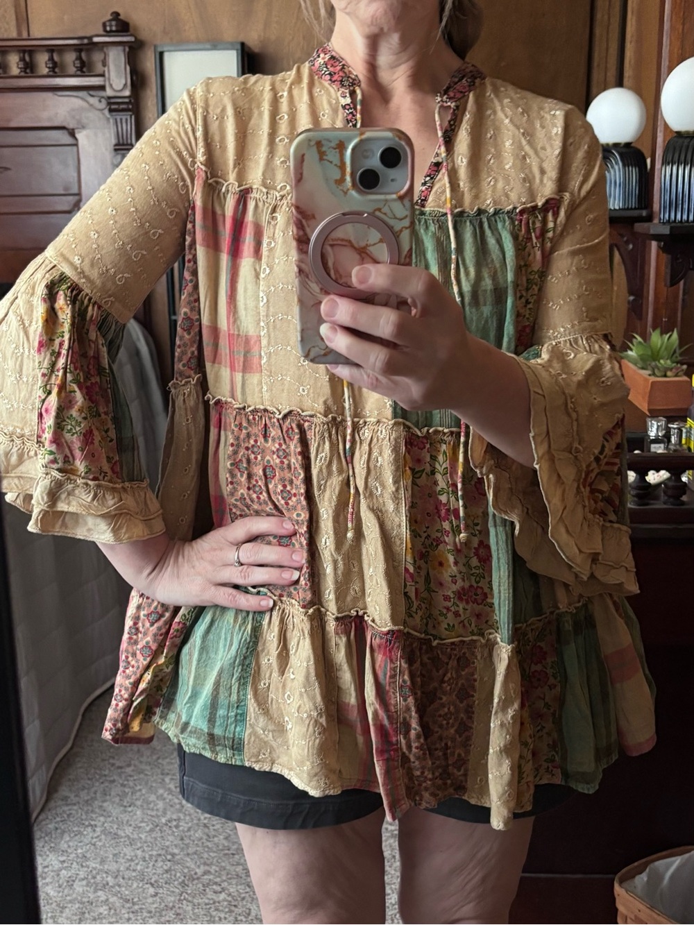 Young Threads Bohemian Patchwork Peasant Top Mixed Floral print boho Sz Small - Picture 2 of 10